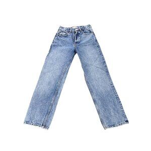 Zara Womens Blue Denim Jeans Size 0 Button Fly Wide Leg Made In Bangladesh